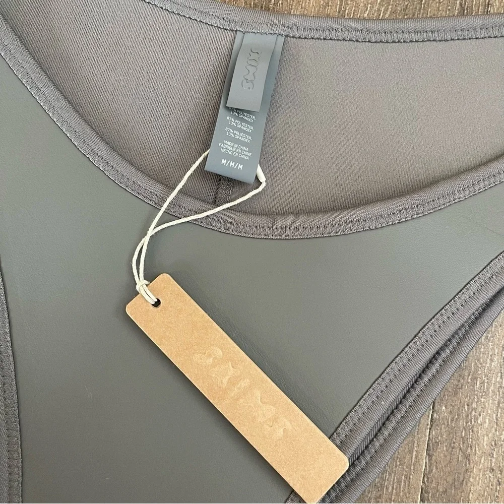 SKIMS Women’s M Rubberized Swim Cheeky Tanga Bikini Bottom High Waist Gray Chalk